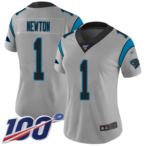 Carolina Panthers Limited Silver Women Cam Newton Jersey NFL Football #1 100th Season Inverted Legend